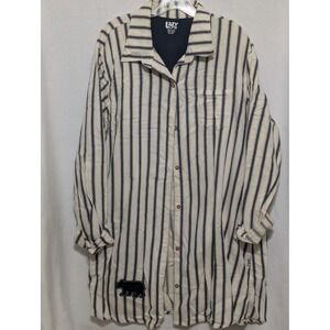 Lazy One Womens Striped Cotton Nightshirt Sleep Shirt Bear Patch Cream Navy L/XL